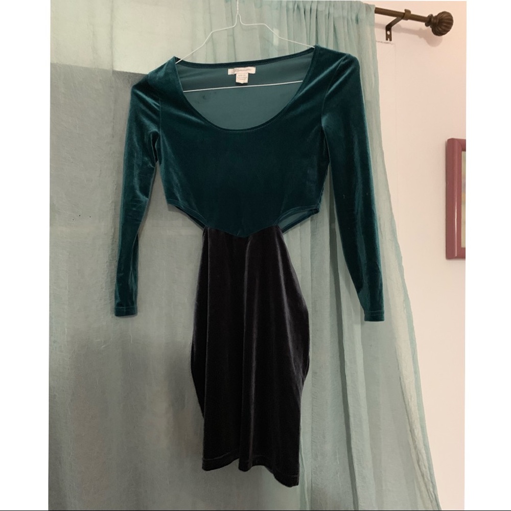 Velvet cut out two tone mini dress